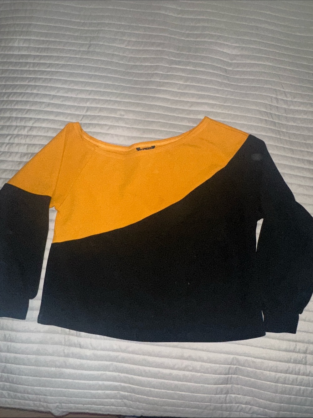SHEIN Black and Mustard Diagonal Colorblock Boatneck Top